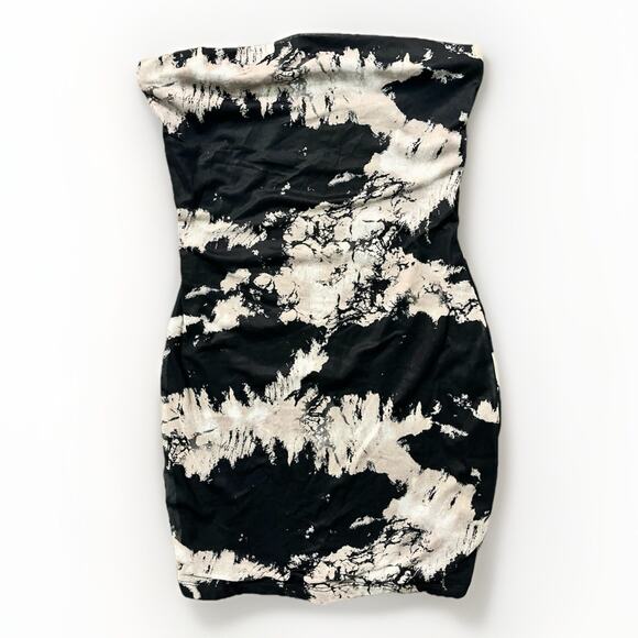 Windsor Strapless Bodycon Mini Dress Women’s Large Black Beige Tie Dye Print 26” - Picture 1 of 4